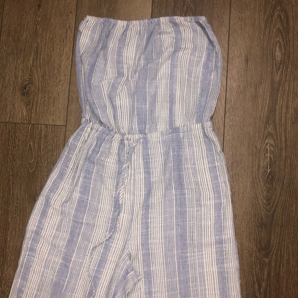 Lulus blue & white striped strapless jumpsuit summer beach vacation travel S - Picture 8 of 9